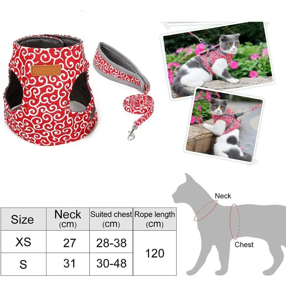 Red Dog Cat Harness & Leash Set – Soft Mesh Escape-Resistant (XS/S)